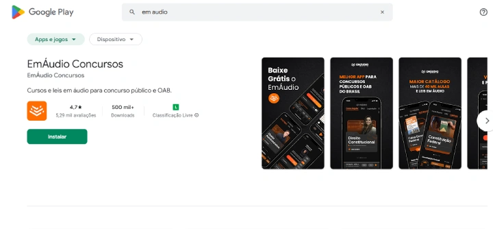 Aplicativo EmÁudio Concursos